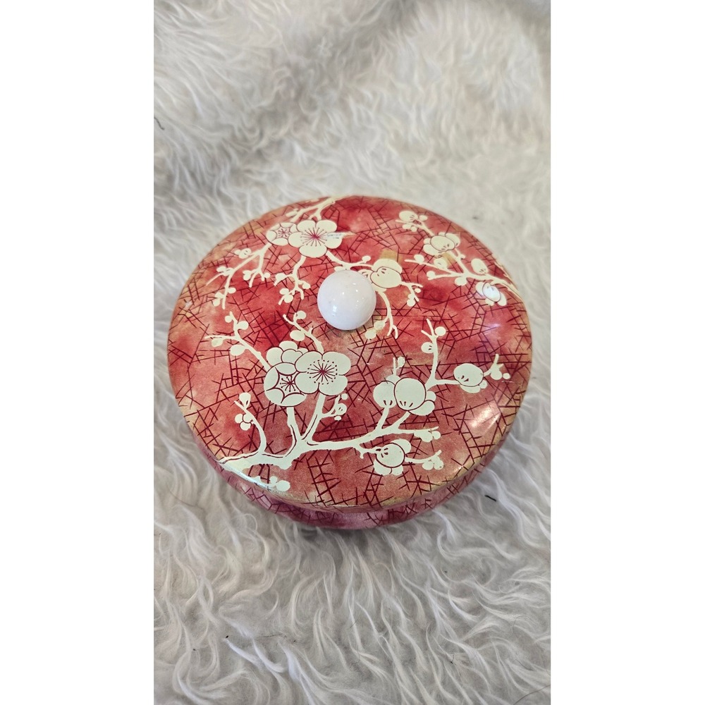 Vintage Daher Decorated Ware Tin Red Cherry Blossom‎ Chinoiserie Made in England